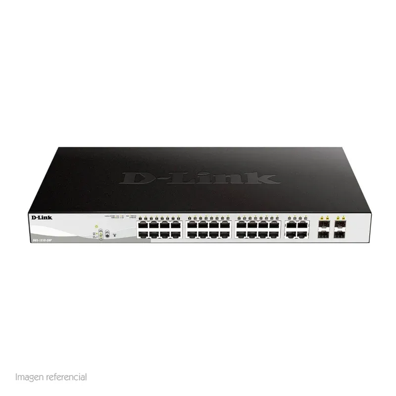 Switch D-Link DGS-1210-28P, Capa 2, PoE, 24 RJ-45 LAN GbE, 4 puertos SFP, Auto MDI/MDIX.