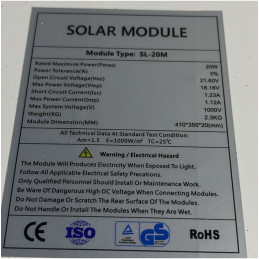 Panel Solar Monocristalino 20W 12V - 41x35x2cm SL-20M