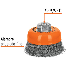 Escobilla Tipo Copa, Alambre Ondulado Fino 3" Espesor 15/32" Entrada 5/8-11, Para Esmeril Angular, CO-508 14182 Truper