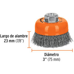 Escobilla Tipo Copa, Alambre Ondulado Fino 3" Espesor 15/32" Entrada 5/8-11, Para Esmeril Angular, CO-508 14182 Truper