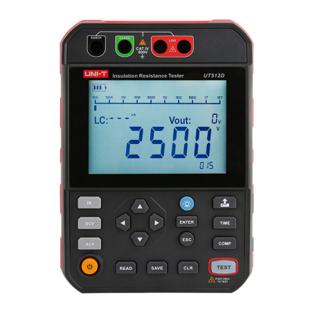 Megometro Digital UNI-T UT512E 2500V 2.50TΩ Capacimetro PI/DAR Recargable
