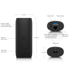 Señalización digital Cualquier Pantalla HDMI Controlada por RED a HDMI Ubiquiti UC-Cast-Pro