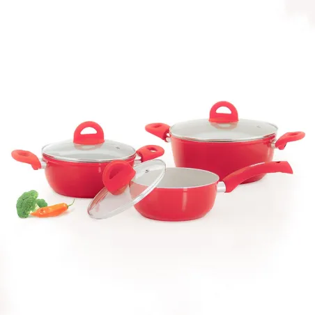  Juego de Ollas Ceramica 6 Piezas, cubierta antiadherente de ceramica y fondo termodifusor con tapa de vidrio, 1115401062 RECORD