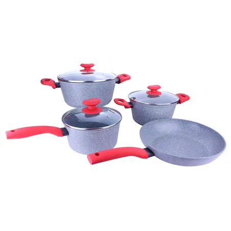 Juego SET de Ollas Ceramica Line Stone 7 Piezas, cubierta antiadherente de ceramica con tapa de vidrio, 1125275801 RECORD RECORD
