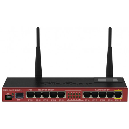 Router RouterBoard Mikrotik RB2011UiAS-2HnD-IN, 2.4Ghz, 802.11 b/g/n, PoE USB