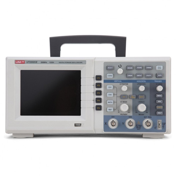 Osciloscopio digital UNI-T UTD-2202CE 2 canales Bandwidth 200MHz, Sample Rate 1.9G, LCD 5.6" TFT  Color negro gris