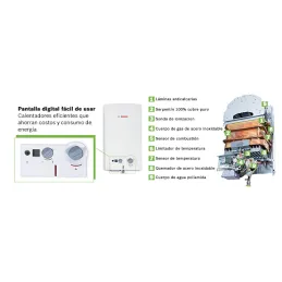 Terma a Gas Bosch Compact 2 18 Litros GLP, Encendido Automatico con Pantalla Digital y 3 Sistemas de Seguridad Bosch-Calentador 