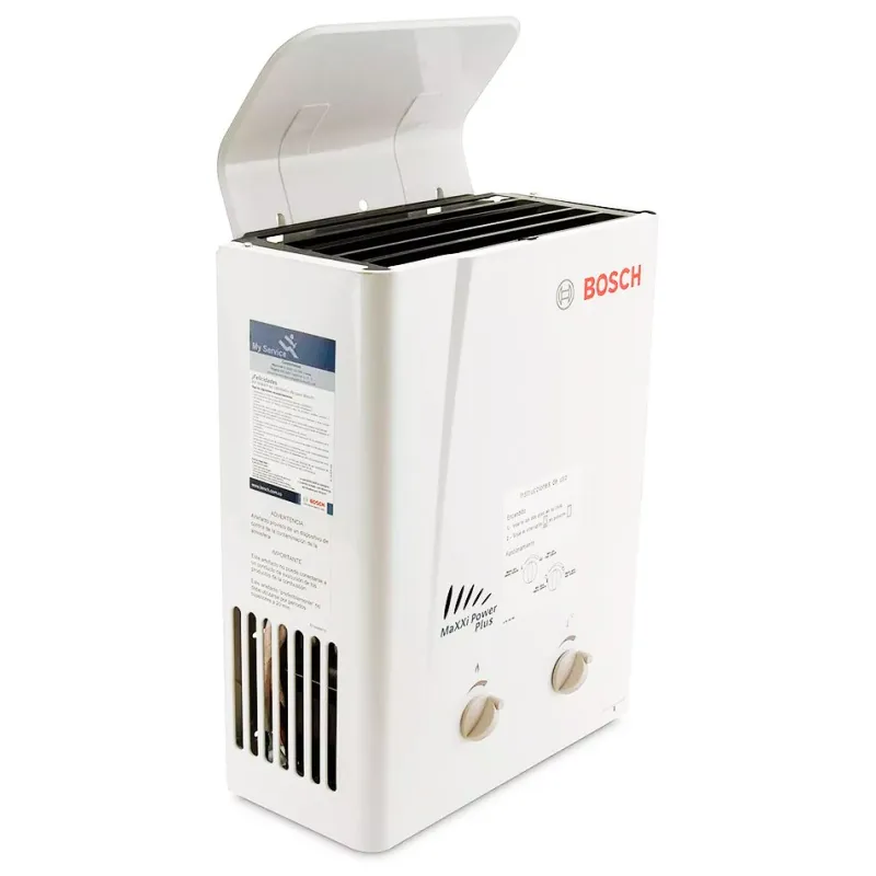 Calentador a Gas Bosch Oxi 5.5 Litros GLP, Encendido Automatico y 5 Sistemas de Seguridad, Incluye Deflector no requiere ducto