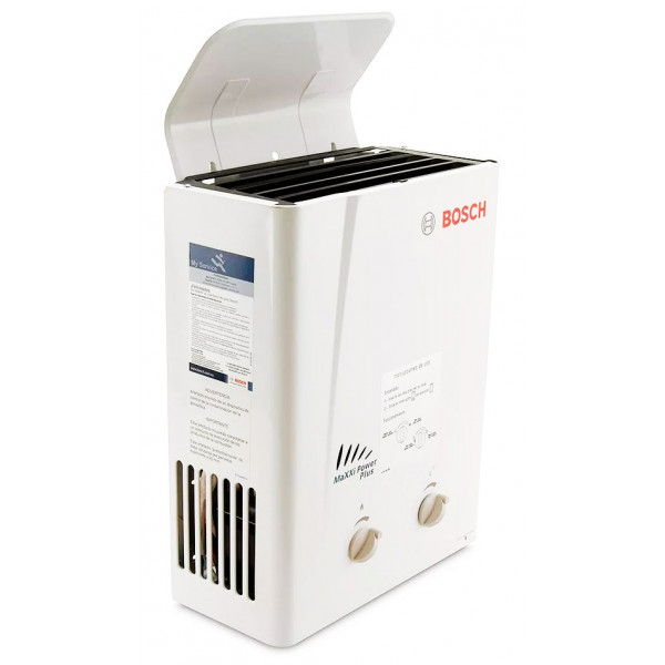 Calentador a Gas Bosch Oxi 5.5 Litros GN, Encendido Automatico y 5 Sistemas de Seguridad, Incluye Deflector no requiere ducto