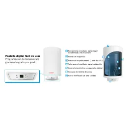 Terma Electrica Bosch Top Tronic 50 Litros 1.6kw, Tronic 8000 PDigital y Control de Temperatura Deposito vetrificado Ins. revers