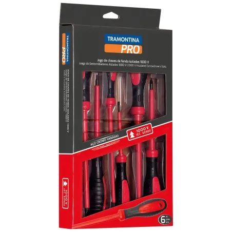  Desarmador Aislados plano y estrella Juego 6 Piezas Tramontina 44315-406 IEC, Resistencia 1000V Doble Revestimiento 66.101695 J