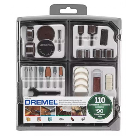 Kit de accesorios Dremel 709, 110 Piezas con organizador accesorios mas comunes