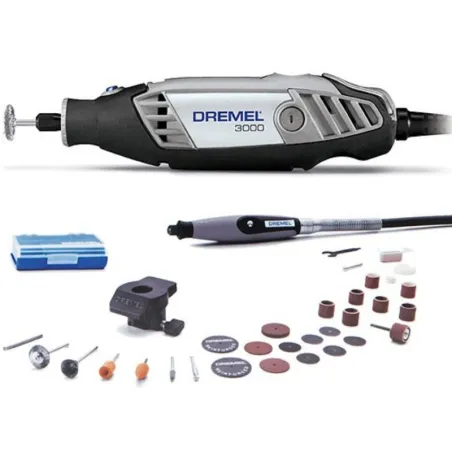 Herramienta Rotativa Multiproposito Dremel 3000 Kit 30 Accesorios con 2 Aditamentos, 90W 32000RPM VV