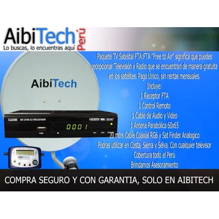  Pack Kit Television Satelital FTA Incluye Antena 99CM + Sat Finder Analogico, Para LIMA Y PROVINCIA 531.355932 Disfruta de Tele