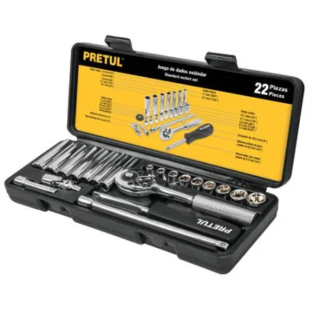  Juegos de herramientas 21 Piezas MM E1/4 EP Pretul 23980 39.830508 Juego de dados 22 Piezas Milimetrico con Estuche de Plastico