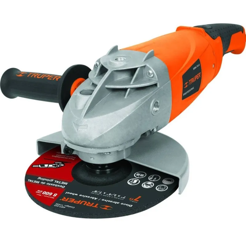 Amoladora angular 7" Profesional, 2100W 8000RPM Mango Ergonomico con Disco y Carbon de Rpsto, ESMA-7A3-2 11022 Truper