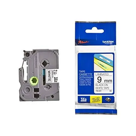  Cinta Laminada Brother TZe-221, 9mm x 8m Negro sobre fondo Blanco rotuladora PT-1090 1400 2730VP 80 9500PC 54.237288 Cinta Lami