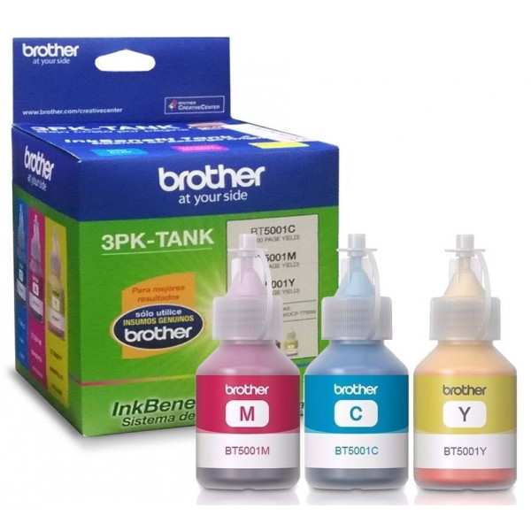 Botellas de Tinta Pack 3 Colores Brother 3PK-TANK, Para Impresora Sistema Continuo T300 T500 T700 CYM