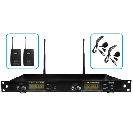  Microfono Inalambrico Vozzex VZ-9006-S, 60m UHF Premium Doble Canal Doble Microfono Tipo Solapero 882.20339 Microfono Inalambri