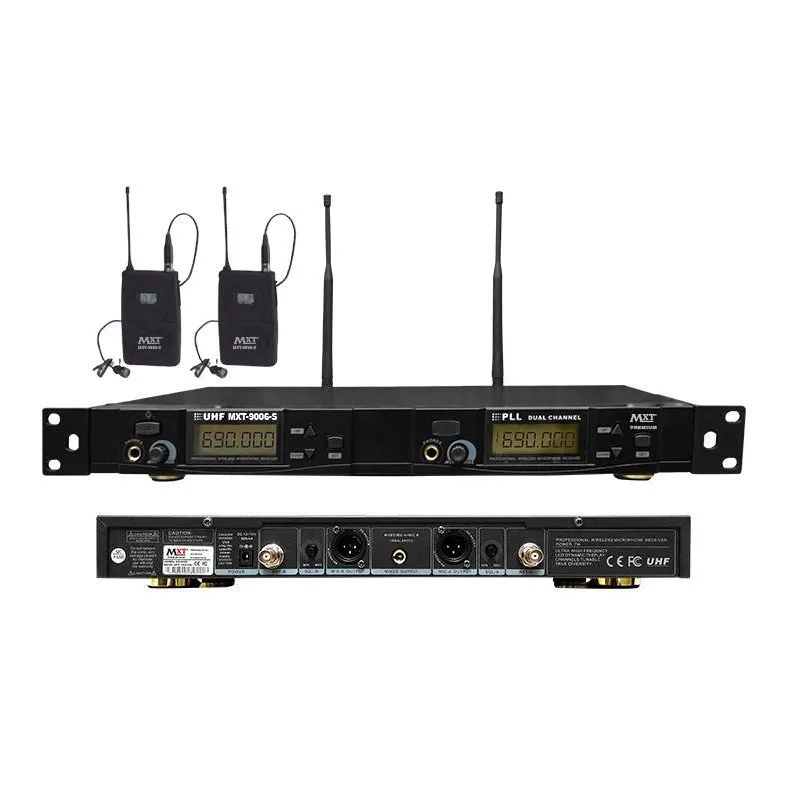 Microfono Inalambrico MXT MXT-9006-S, 60m UHF FM (PLL) Doble Canal Doble Microfono Tipo Solapero