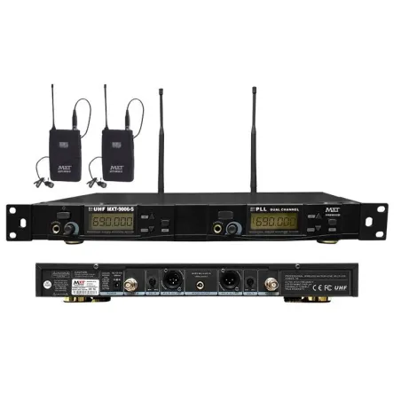 Microfono Inalambrico MXT MXT-9006-S, 60m UHF FM (PLL) Doble Canal Doble Microfono Tipo Solapero