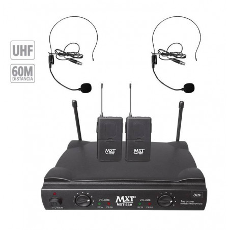 Microfono Inalambrico MXT MXT-58V, 60m UHF Doble Canal Doble Microfono Tipo Vincha