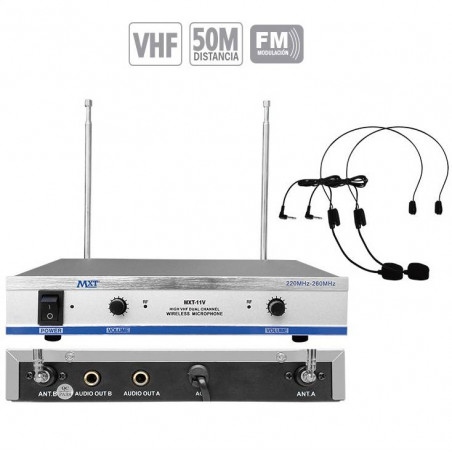 Microfono Inalambrico MXT MXT-11V, 50m VHF Doble Canal  Doble Microfono Tipo Vincha