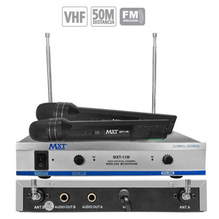 Microfono Inalambrico MXT MXT-11M, 50m VHF Doble Canal Doble Microfono de Mano