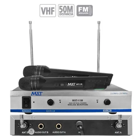  Microfono Inalambrico MXT MXT-11M, 50m VHF Doble Canal Doble Microfono de Mano 164.40678 Microfono Inalambrico MXT MXT-11M, 50m