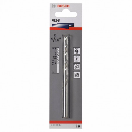 Broca Metal HSS-G Bosch 3.2mm x75mm Acero Rapido 2608595021 para acero hierro