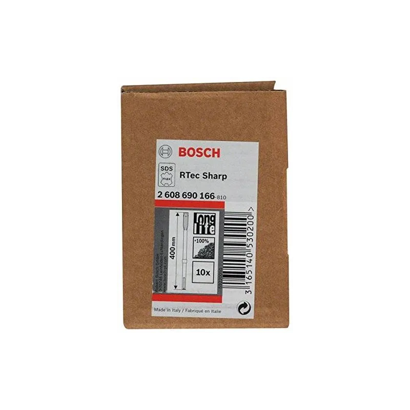 Cincel Plano SDS Max Bosch 25mm x40cm Twisted R-Tec 2608690166 para Martillo x10 Unidades