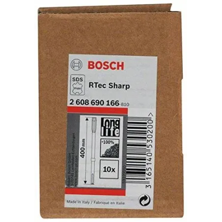 Cincel Plano SDS Max Bosch 25mm x40cm Twisted R-Tec 2608690166 para Martillo x10 Unidades