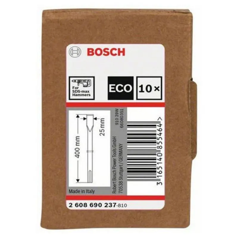 Cincel Plano SDS Max Bosch 25mm x40cm ECO 2608690237 para Martillo x10 Unidades