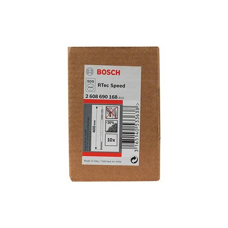 Cincel Punta SDS Max Bosch 25mm x40cm Twisted R-Tec 2608690168 para Martillo x10 Unidades