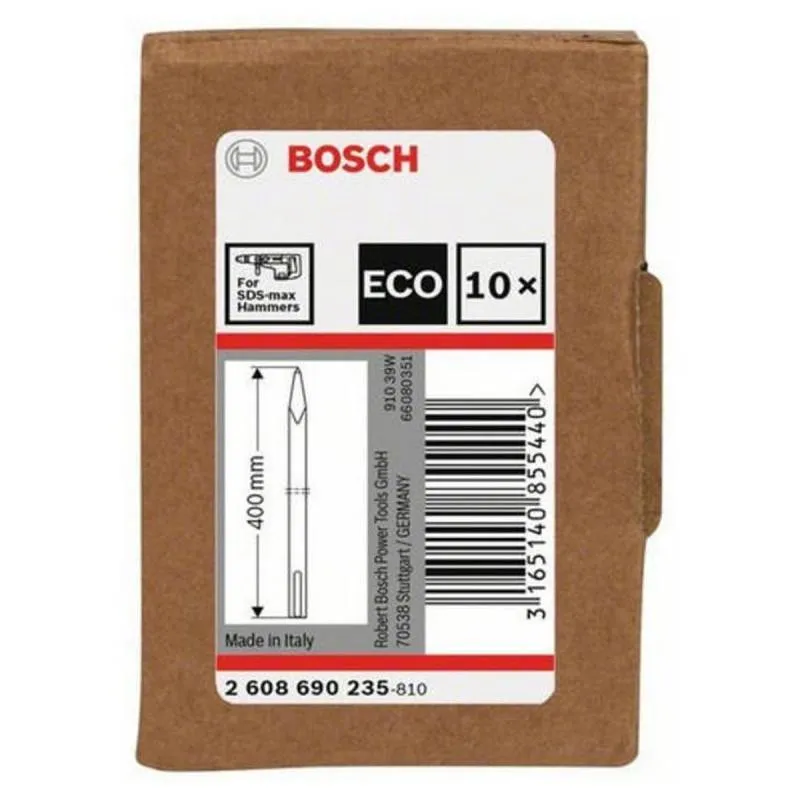 Cincel Punta SDS Max Bosch 25mm x40cm ECO 2608690235 para Martillo x10 Unidades