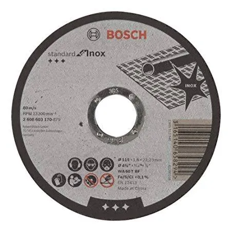  Discos Corte Metal 4 1/2" 115x1.6mm Inox Standard, Bosch 2608603170 2.627119 Disco Abrasivo Corte Bosch Inox 4 1/2" - 115mm x1.