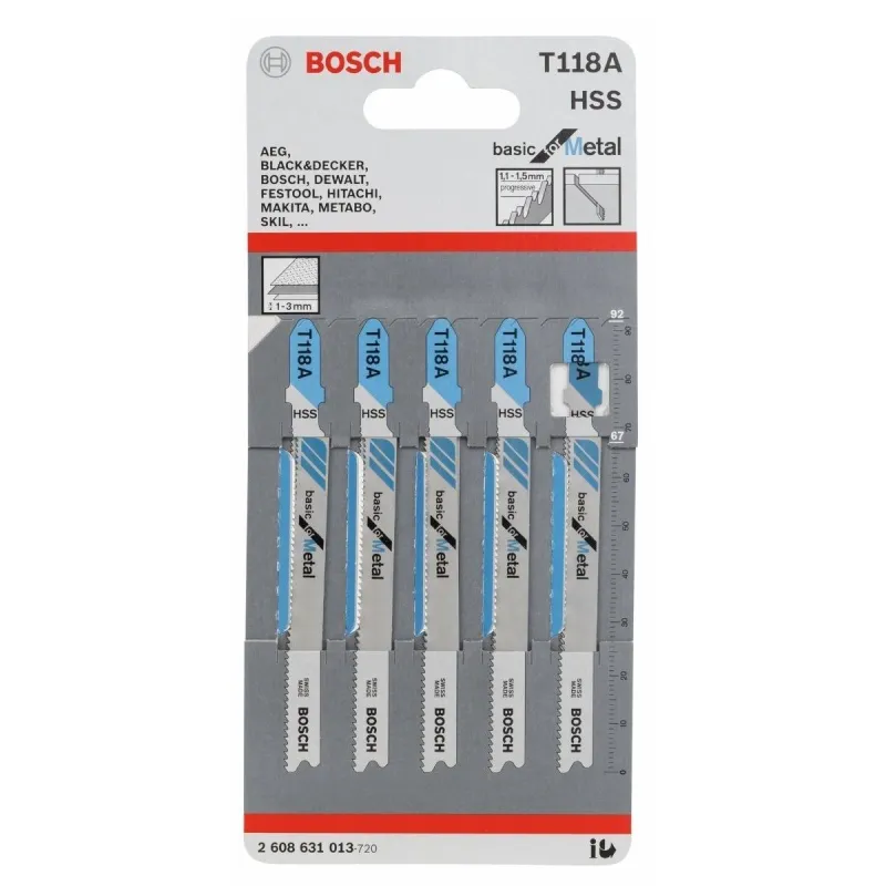 Hoja Caladora HSS Bosch T118A x5 Fino Recto 2608668145 Metal