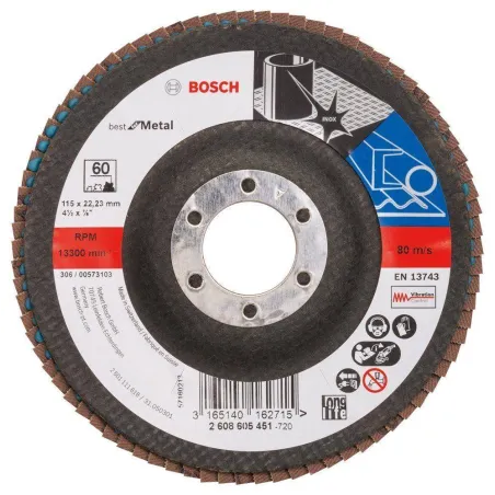 Discos Flap Discs Laminado 4-1/2" G60 Best, Bosch 2608605451 Bosch-Disco Flap Metal Bosch 4.5" Grano 60 Best 2608605451 -2608.60