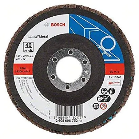Discos Flap Discs Laminado 4-1/2" G40 Expert, Bosch 2608606752 Bosch-Disco Flap Metal Bosch 4.5" Grano 40 Expert 2608606752 -260