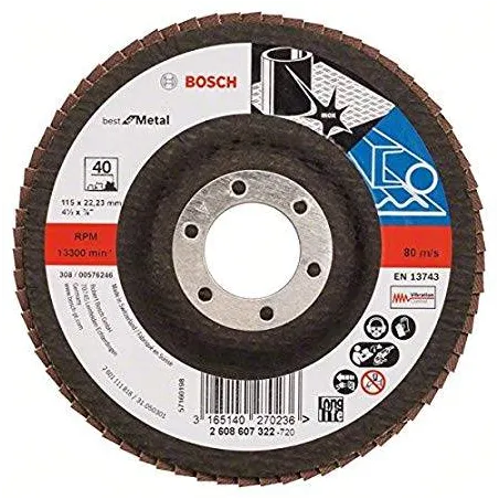 Discos Flap Discs Laminado 4-1/2" G40 Best, Bosch 2608607322 Bosch-Disco Flap Metal Bosch 4.5" Grano 40 Best 2608607322 -2608.60