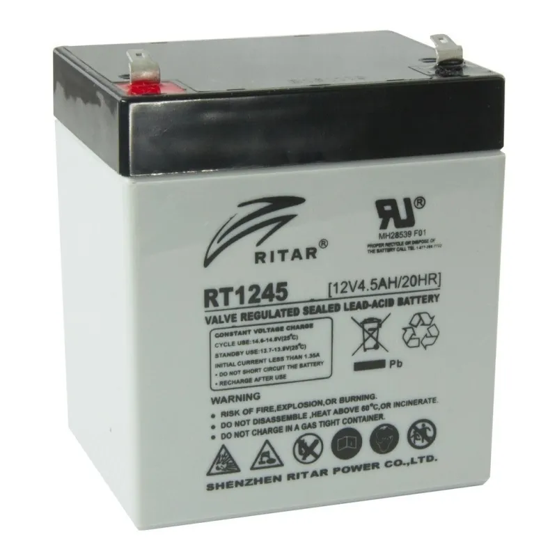 Bateria AGM VRLA Ritar RT1245 12V 4.5Ah Terminal F1/F2 9x7x10.1cm