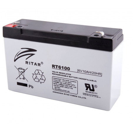 Bateria AGM VRLA Ritar RT6100 6V 10Ah Terminal F1/F2 15.1x5x9.4cm