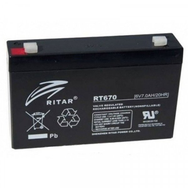 Bateria AGM VRLA Ritar RT670 6V 7.0Ah Terminal F1/F2 15.1x3.4x9.4cm