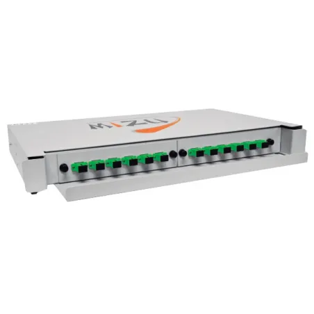  Bandeja de Fibra Optica 12 Salidas Opticas SC/APC Para RACK, Mizu MTB-RM-DR-12F-SA 150 Bandeja de Fibra Optica 12 Salidas Optic