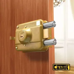 Cerradura Alta Seguridad Cantol Mega S990 Dorado 3Golpes 4LlavesDH 10Pines 2Pivotes Int-Ext Madera Cantol-Cerradura Alta Segurid