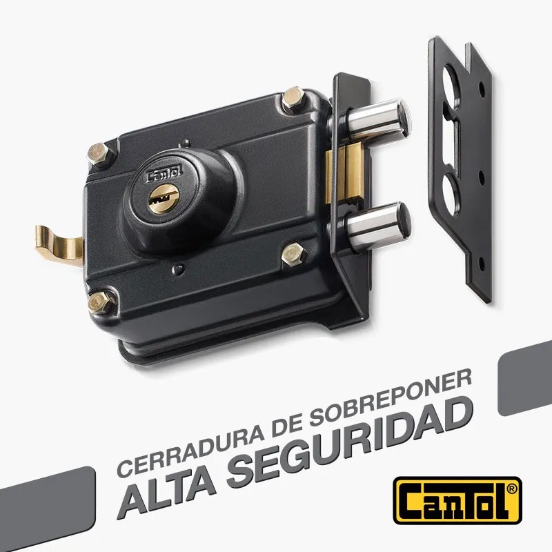 Cerradura Alta Seguridad Cantol Mega S770 Negro 3Golpes 4LlavesDH 10Pines 2Pivotes Pprincipal Madera Metal