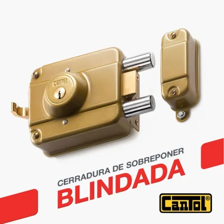 Cerradura Blindada Cantol S900 Dorado 3Golpes 3Llaves 7Pines 2Pivotes  Pprincipal Madera