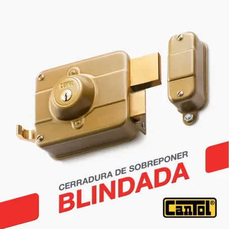  Cerradura Blindada Cantol S600 Dorado 3Golpes 3Llaves 7Pines 1Barra Int-Ext Madera 83.898305 Cerradura Blindada Cantol S600 Dor