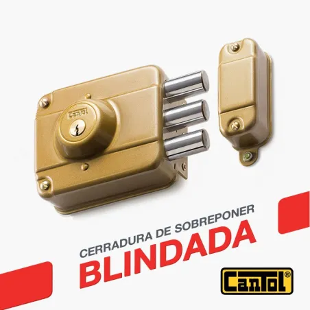  Cerradura Blindada Cantol S300 Dorado 3Golpes 3Llaves 7Pines 3Pivotes Sin tirador Int-Ext Madera 80.508475 Cerradura Blindada C