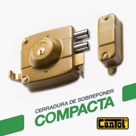 Cerradura Compacta Cantol SC120 Dcha Dorado 2Golpes 3Llaves 7Pines 2Pivotes Int-Ext Madera